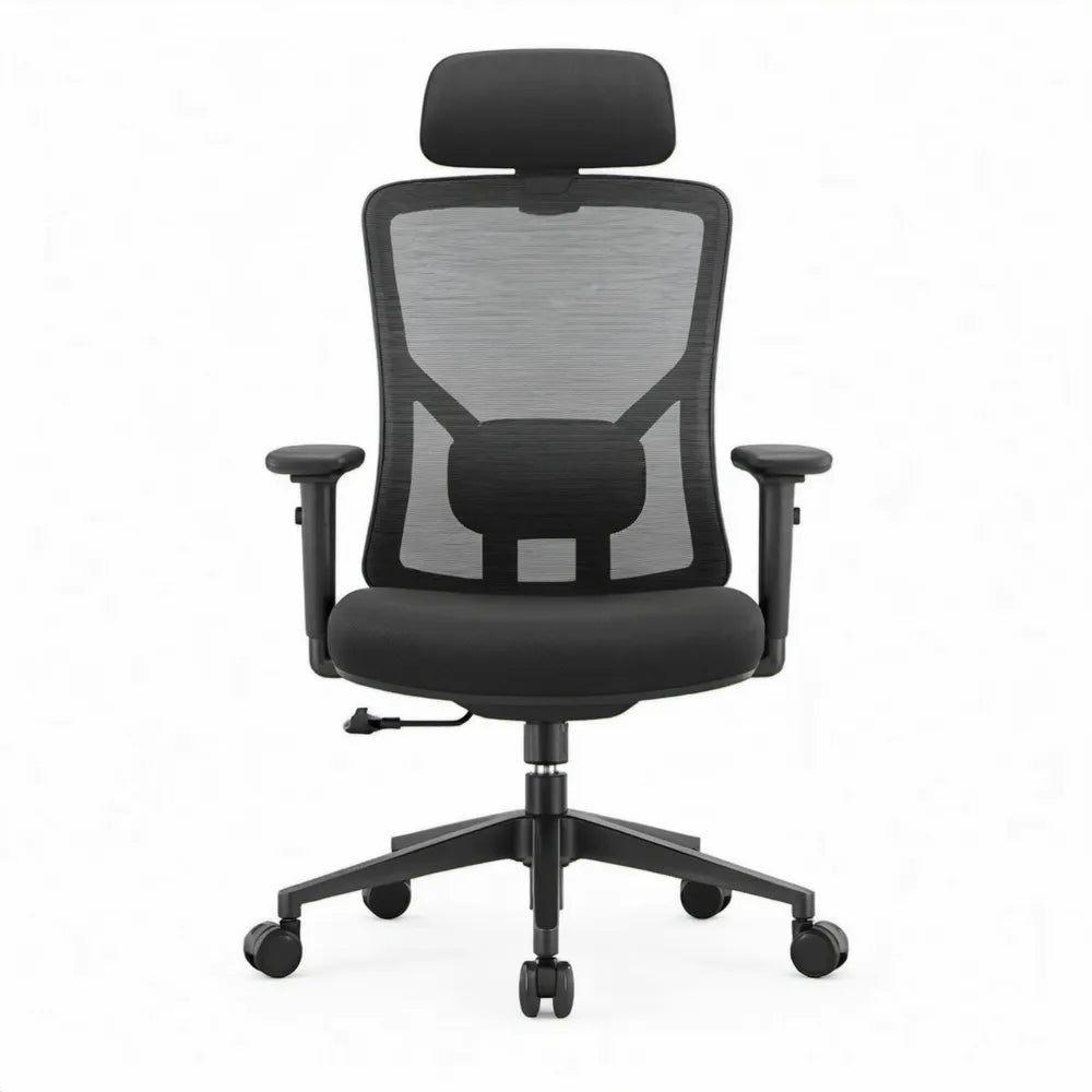 Ergonomische bureaustoel zwart met hoofdsteun en lendensteun, 64 x 64 x 116-126 cm