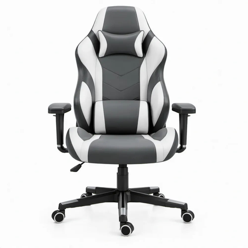 Verstelbare gamingstoel van PU-kunstleer zwart/wit, 66 x 66 x 118-128 cm