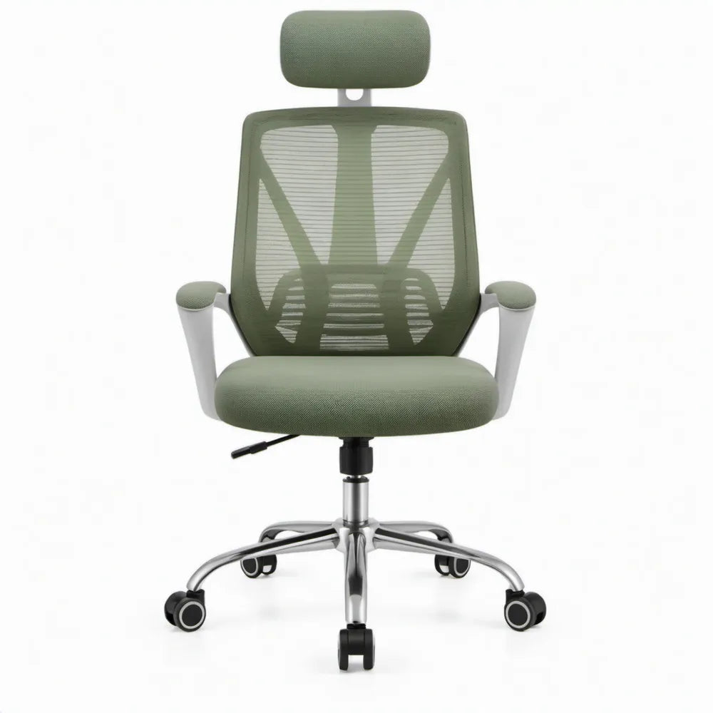 Ergonomische bureaustoel met verstelbare hoofdsteun, groen mesh, 64 x 64 x 116-126 cm