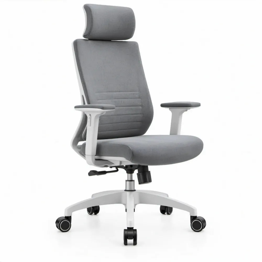Ergonomische bureaustoel met verstelbare hoofdsteun en armleuningen, 66 x 66 x 118-128 cm, grijs/wit/zwart
