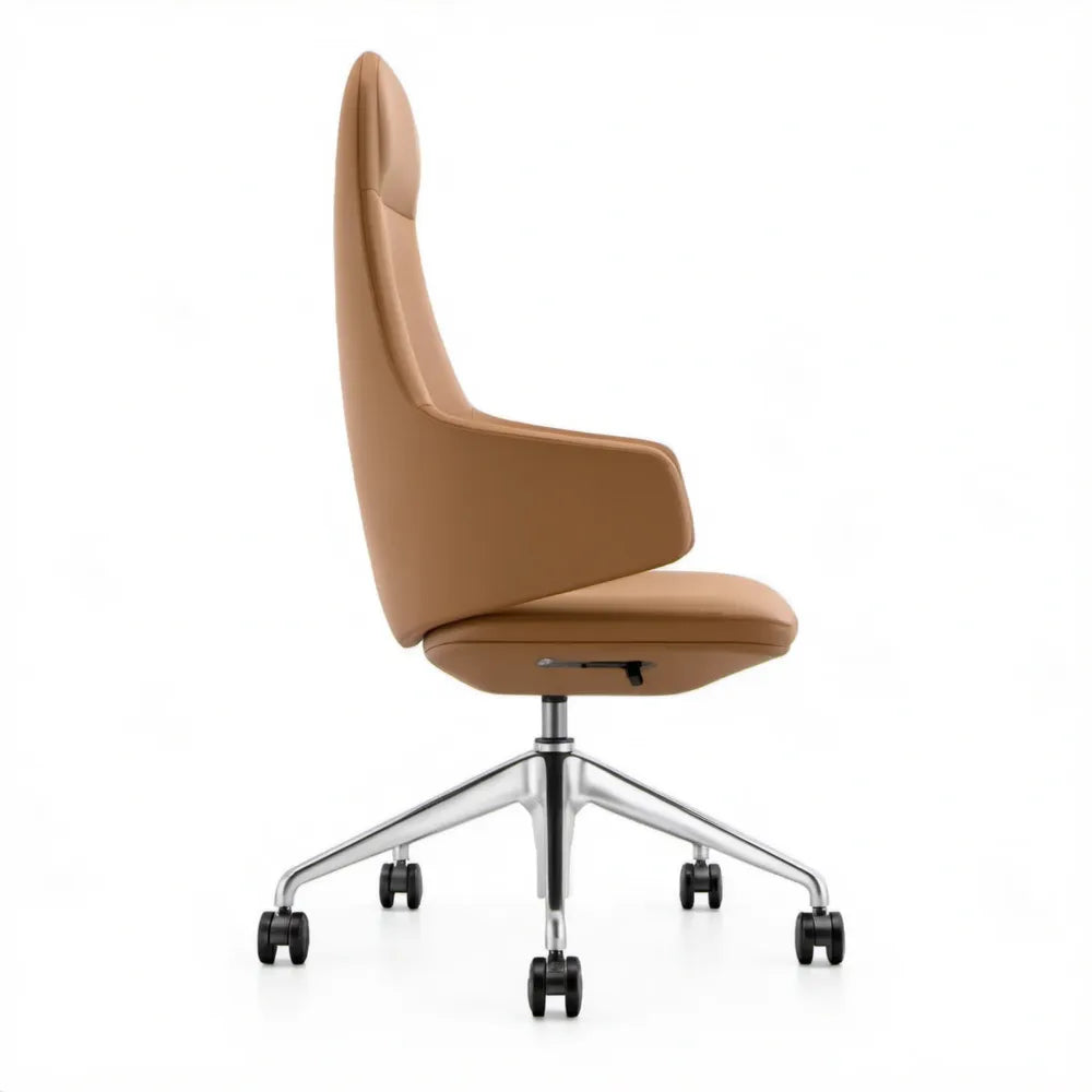 Ergonomische bureaustoel met hoge rugleuning en vaste armleuningen, cognac PU-kunstleer, 65 x 65 x 110-120 cm