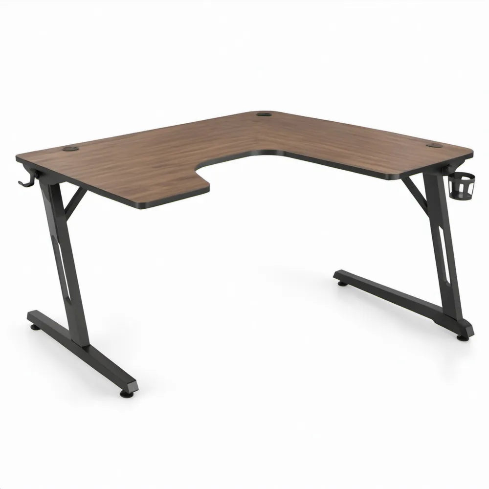 L-vormig gamingbureau 140 x 120 x 75 cm walnootbruin/zwart