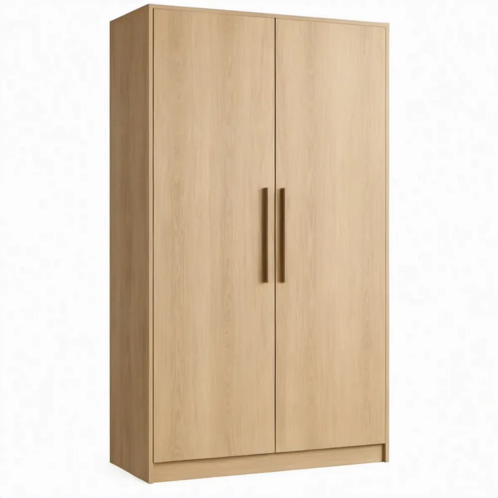 Opbergkast met 2 deuren, 4 verstelbare legplanken, 80 x 52 x 180 cm, licht eiken met bruine handgrepen
