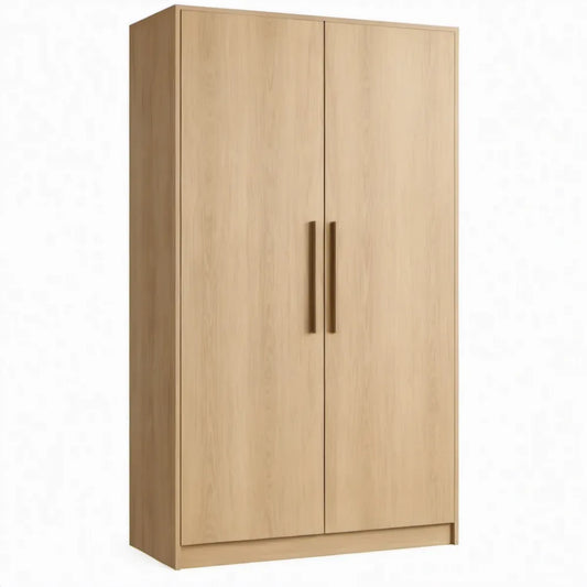Opbergkast met 2 deuren, 4 verstelbare legplanken, 80 x 52 x 180 cm, licht eiken met bruine handgrepen