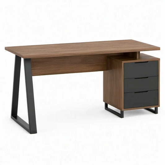 Walnootbruin en zwart met 3 laden, 140 x 60 x 75 cm