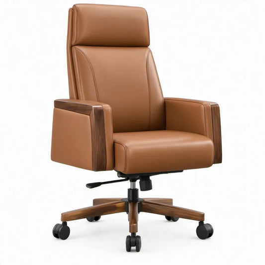 Directiestoel met hoge rugleuning van cognacbruin PU-kunstleer, 68 x 70 x 118-126 cm