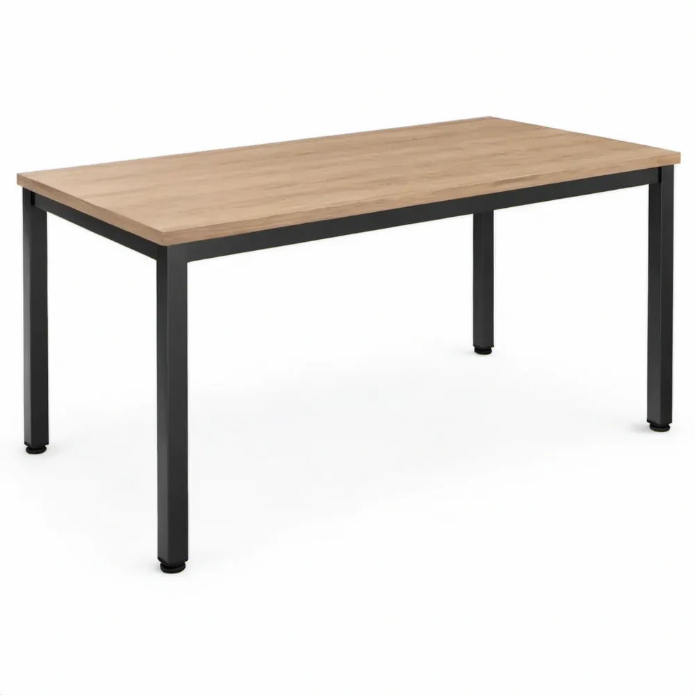 Rechthoekig bureau 160 x 80 x 74 cm met eikenkleurig blad en zwart stalen frame