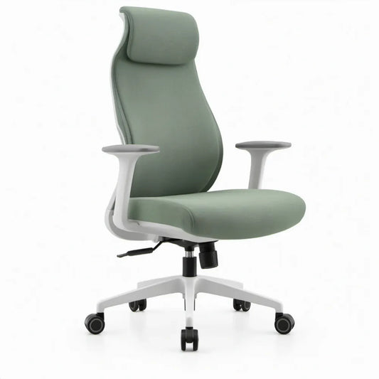 Ergonomische bureaustoel met hoge rugleuning en hoofdsteun, groen/wit, 66 x 66 x 118-128 cm