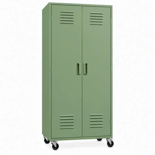 Groene Stalen Opbergkast op Wielen met 2 Deuren, 80 x 40 x 180 cm