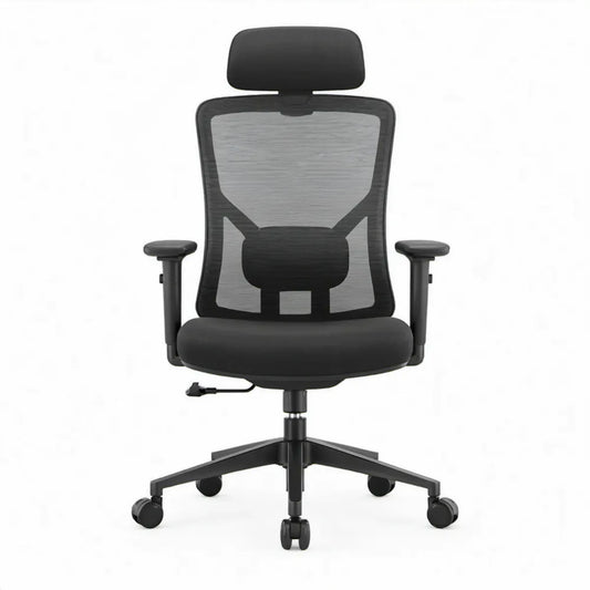 Ergonomische bureaustoel zwart met hoofdsteun en lendensteun, 64 x 64 x 116-126 cm