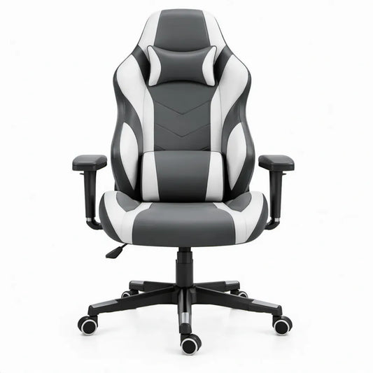 Verstelbare gamingstoel van PU-kunstleer zwart/wit, 66 x 66 x 118-128 cm