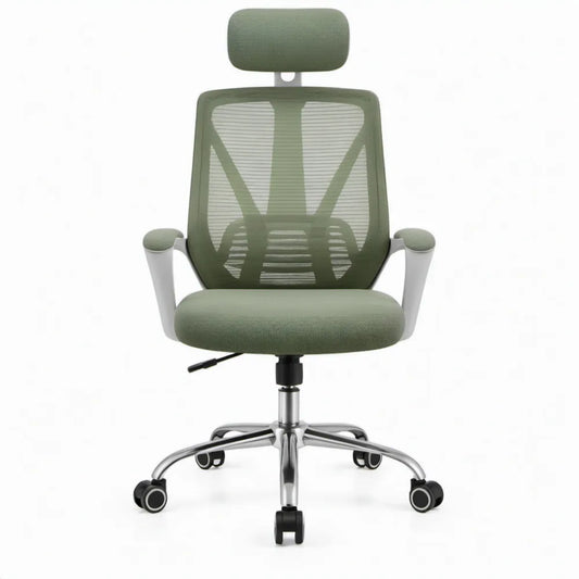 Ergonomische bureaustoel met verstelbare hoofdsteun, groen mesh, 64 x 64 x 116-126 cm