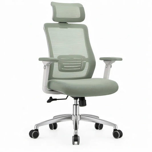 Ergonomische draaistoel met hoge rugleuning en verstelbare hoofdsteun, 64 x 64 x 118-128 cm, grijsgroen