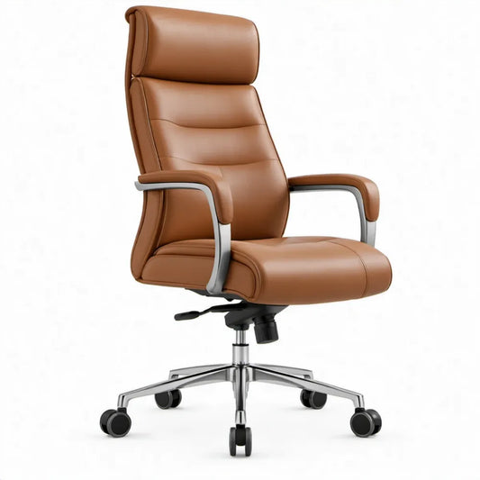 Directiestoel met hoge rugleuning van bruin kunstleer, 66 x 70 x 118-128 cm
