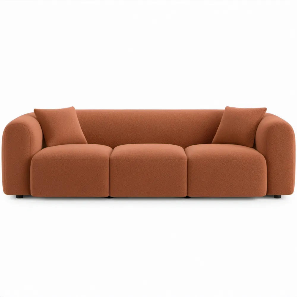 Terracottakleurige 3-zitsbank met bouclébekleding, 220 x 95 x 72 cm