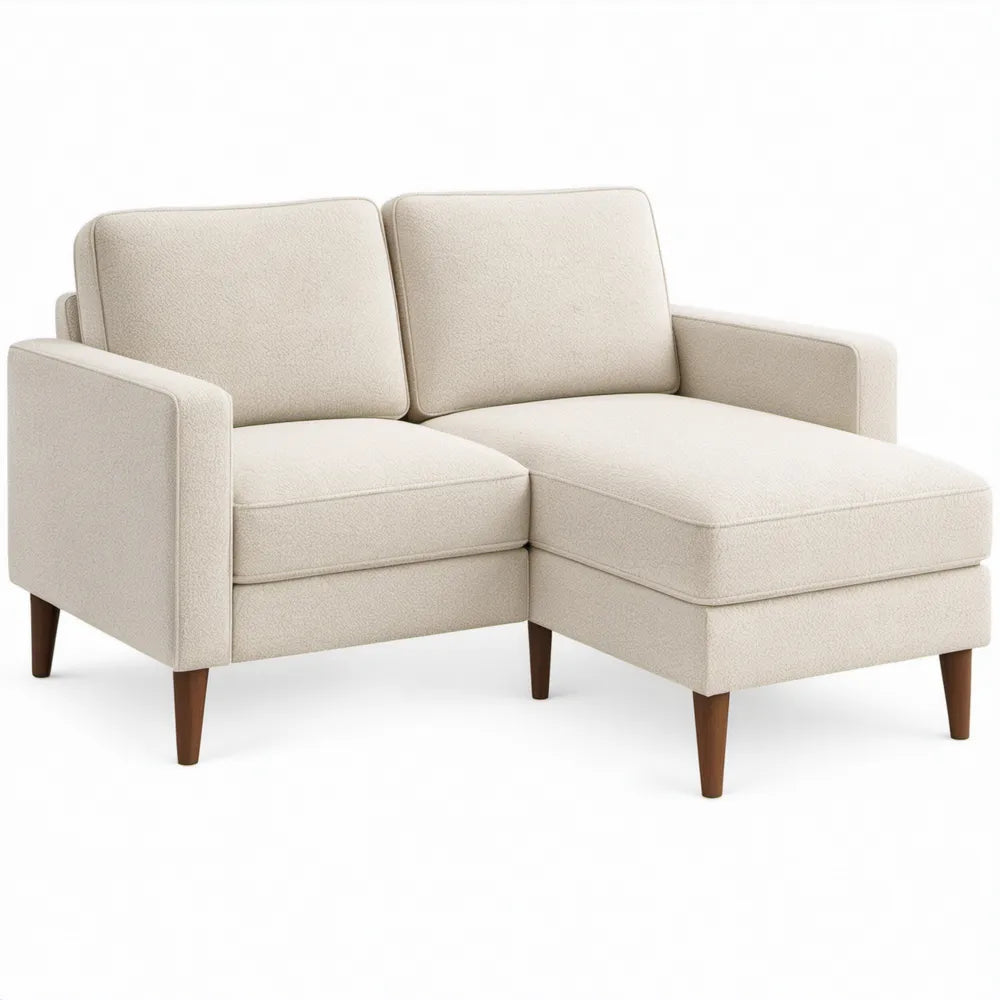 2-zits L-vormige bank met chaise longue rechts 170 x 130 x 82 cm Crème/Bruin