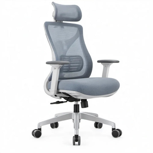 Ergonomische bureaustoel met hoofdsteun, 64 x 64 x 116-126 cm, grijs/wit/zwart
