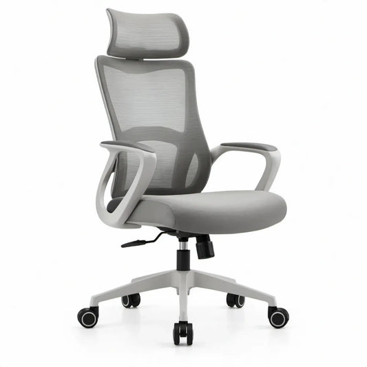 Ergonomische bureaustoel met verstelbare hoofdsteun grijs/wit/zwart 62 x 62 x 117-127 cm