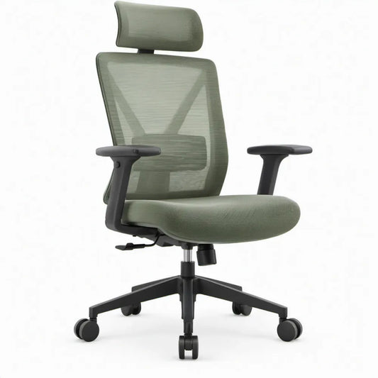 Ergonomische groene bureaustoel met hoofdsteun en armleuningen, 65 x 65 x 116-126 cm