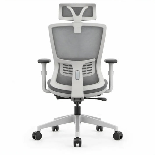 Ergonomische stoel met verstelbare hoofdsteun en lendensteun, grijs/wit/zwart, 66 x 66 x 118-128 cm