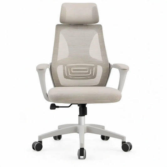 Ergonomische bureaustoel met verstelbare hoofdsteun en lendensteun, lichtgrijs/wit, 64 x 64 x 116-126 cm