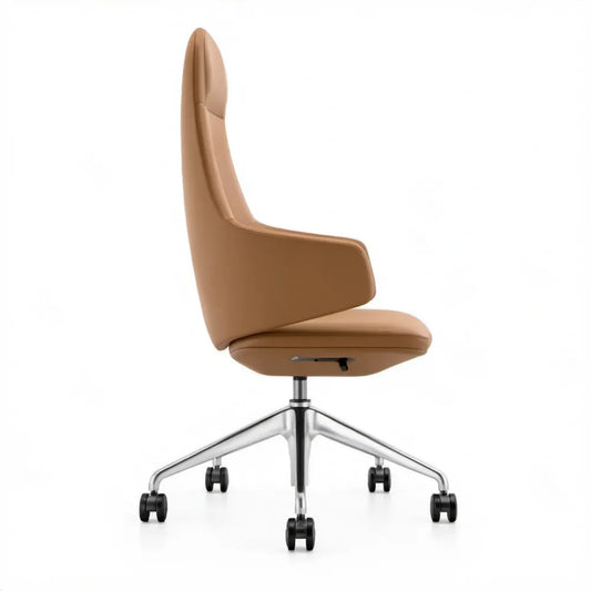 Ergonomische bureaustoel met hoge rugleuning en vaste armleuningen, cognac PU-kunstleer, 65 x 65 x 110-120 cm