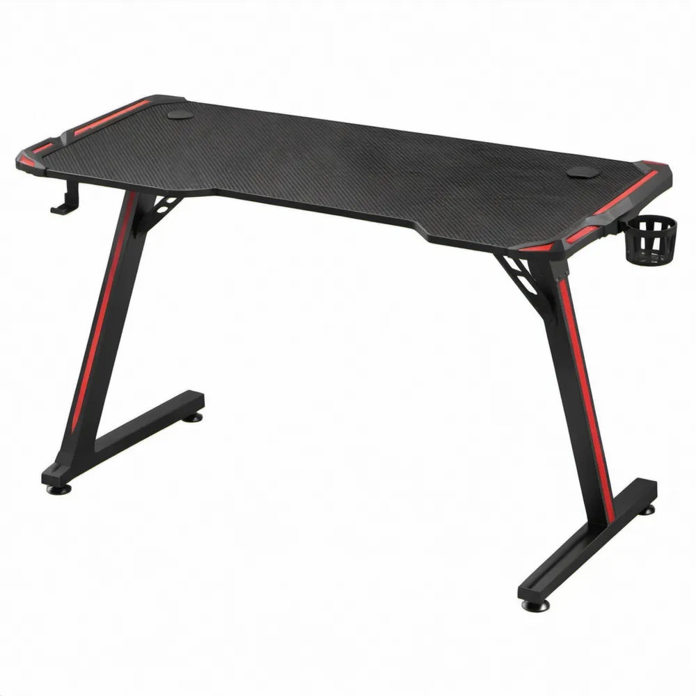 Gamingtafel met carbonlook blad 120 x 60 x 75 cm Zwart/Rood met stalen frame en bekerhouder