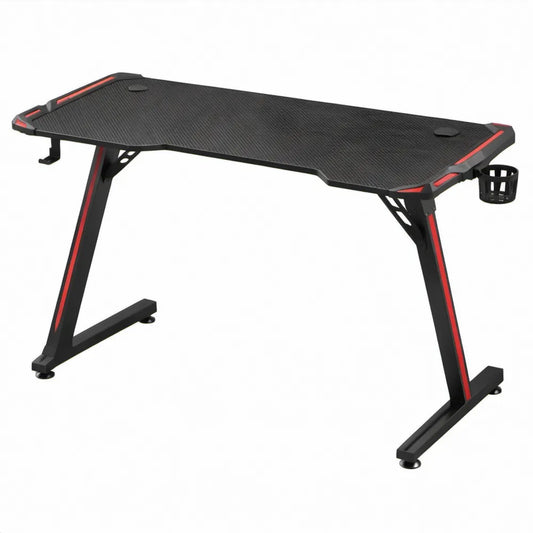Gamingtafel met carbonlook blad 120 x 60 x 75 cm Zwart/Rood met stalen frame en bekerhouder