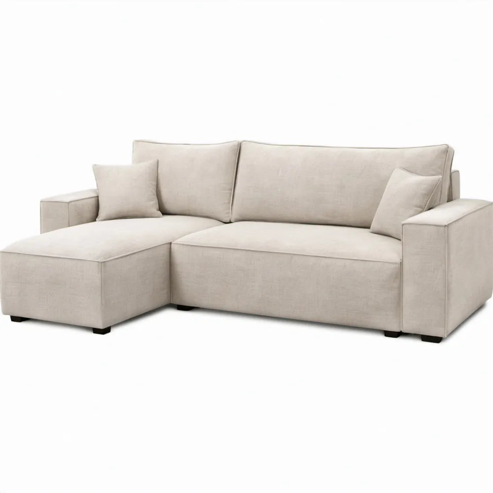 Beige L-vormige hoekbank met linker chaise longue, 3-zits, 230 x 150 x 85 cm
