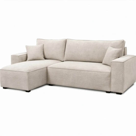 Beige L-vormige hoekbank met linker chaise longue, 3-zits, 230 x 150 x 85 cm