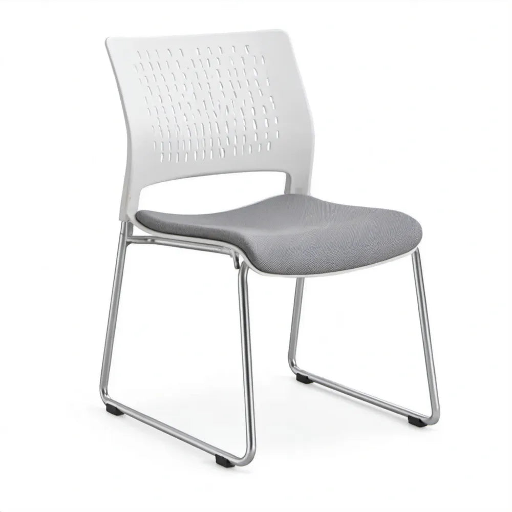 Vergaderstoel met sledeframe, grijze stoffen zitting en lichtgrijze PP-rugleuning, 54 x 58 x 82 cm